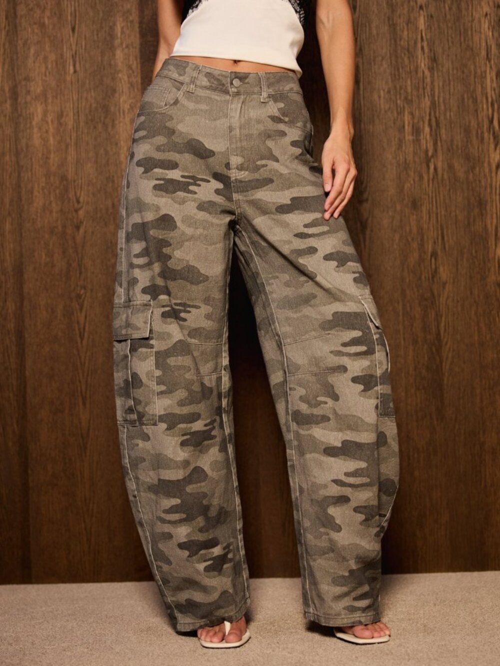 Multicolor Casual Women's Wide Leg Camo Cargo High Rise Pants - Picture 6 of 6